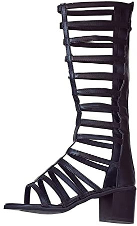 Yowablo 2023 Estate europea e americana sexy cinturino sottile open toe tubo lungo stivali tacco spesso tacco stivali alti sandali romani femminile Cerchietto 40 Anni (Black, 37)