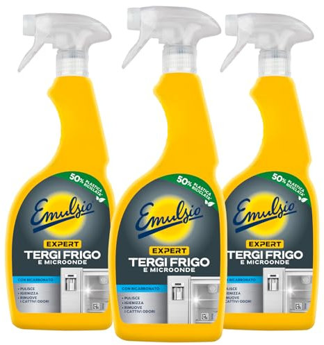 Emulsio Expert Tergi Frigo e Microonde Detergente Spray con Bicarbonato Rimuove Sporco e Cattivi Odori Igienizza le Superfici Interne degli Elettrodomestici della Cucina - 3 Flaconi da 600ml