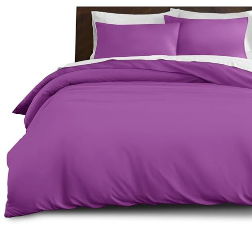 Hafaa Dyed Duvet Cover Brushed Microfiber Quilt Cover with Button Closure Luxury Bedding Purple Duvet Cover with 2 Pillowcases Double Duvet Set (200cm x 200cm)