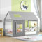 Hausbett kinder,Jugendbett 90x200,Kinderbett,Einzelhaus-Flachbett mit Dach und Fenster,vielseitiges Holz Kinderbett für Jungen & Mädchen,Grey