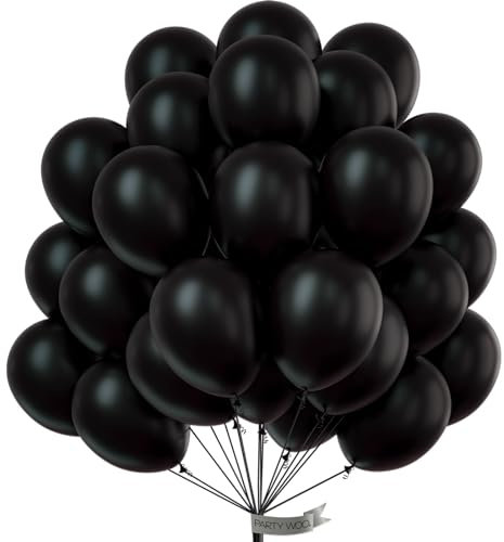 PartyWoo Luftballons Schwarz, 100 Stück 12 Zoll Ballons Schwarz, Schwarze Luftballons für Ballongirlande oder Ballonbogen als Partydeko, Geburtstagsdeko, Hochzeitsdeko, Babypartydeko, Schwarz-Y18