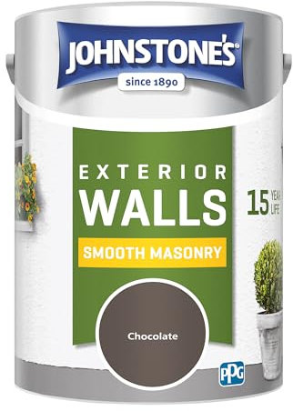 Johnstone's, Exterior Smooth Masonry Paint, Chocolate, Up to 15 Years Protection, Weather & Dirt Resistant, 60m² Coverage Per Tin, Dry in 1-2 Hours, 5L