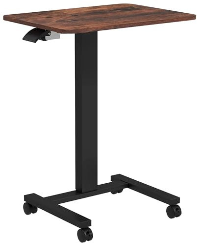 Vinsetto Computertisch Höhenverstellbar, Laptoptisch mit Rollen, Steh-Sitz Schreibtisch, Mobiler Beistelltisch mit Handkurbel für Wohnzimmer, Schlafzimmer, Rustikal-Braun