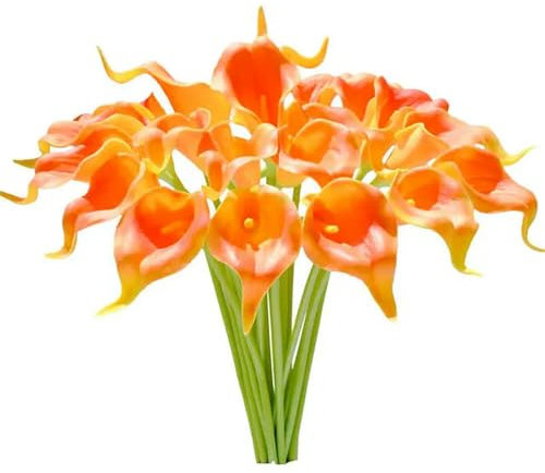 EboLD Lot de 6 fleurs de lys artificielles au toucher réaliste pour décoration de la maison - Orange d'automne