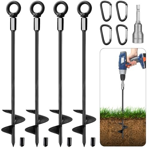 MONCAP 4pz Ancoraggi a Terra 41.5cm Picchetti Resistenti per Tende Punta a Spirale per Campeggio Lega di Acciaio Riutilizzabili per Tende da Campeggio Trampolini Capannoni Altalene Fissare Animali