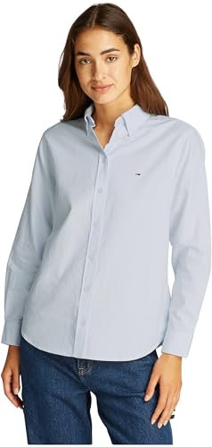 Tommy Jeans Chemise Oxford TJW REG DW0DW19890 L/S pour Femme, Bleu (Bleu Doux/Rayures Blanches), XL, Bleu (Bleu Doux/Rayures Blanches), XL