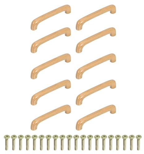sourcing map 15Pcs Wood Drawer Pulls Handles, 96mm/3.78 Hole Spacing Wood Cabinets Drawer Knobs Pull Handles with Screw Set for Kitchen Cabinets Dresser Furniture