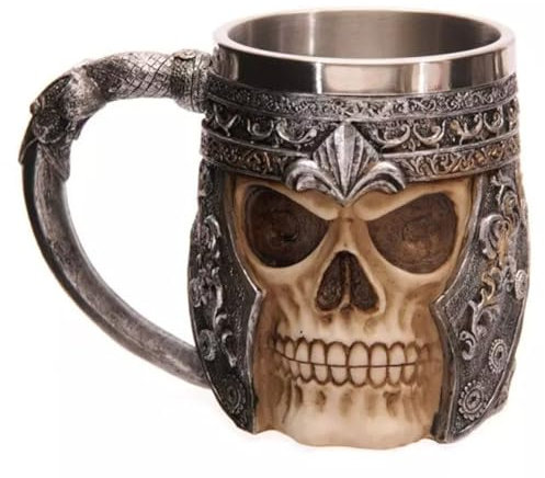 Romeeton Skull Beer Cup, Skull Viking Drinking Mug, Skeleton Resin Beer Stein Tankard, Coffee Tea Cup, Halloween Bar Drinkware Gift (B)
