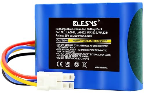 BLESYS Mähroboter Akku für Worx Landroid S300, S 390m2, S Basic, S300i, S450i, S500i, S700i, WR100SI, WR101SI, WR102SI, WR103SI, WR104SI, WR105SI, WR106SI, WR115MI WA3230 WA3231 [20V,2600mAh]