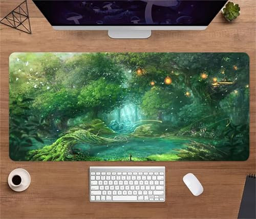 Grünes Holz Mauspad XXL Gaming Mousepad Große Verlängertes Großes Schreibtischauflage mit Genähten Kanten für Büro und Zuhause Tastatur Pad - 700x300x3mm