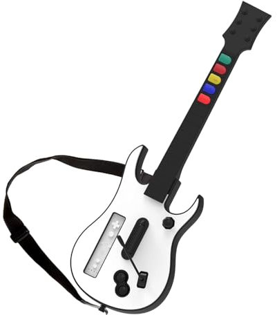 DOYO Wireless Gitarre für Wii, kompatibel mit Guitar Hero, Clone Hero und Rock Band Spielen (Weiß, Rock Band 1), inkl. verstellbarem Trageriemen – Kabellose Wii Gitarre für Musikspiele