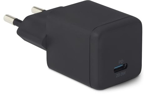 Amazon Basics Chargeur Mural USB C Nano GaN à Chargement Rapide, 20W, 1 Port, PD 3.1, Pour Tablettes et Téléphones, Noir