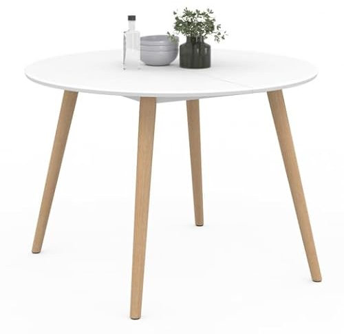 IDMarket - Esstisch, rund, Angela, 4 Personen, weiß, Holzfüße, 110 cm