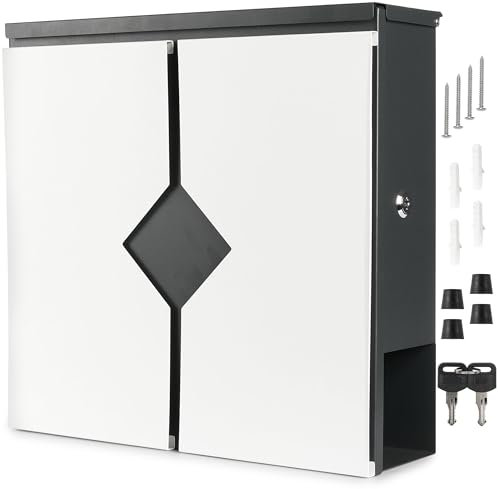 BRUBAKER Briefkasten mit Zeitungsfach - Moderner Postkasten mit Zeitungsrolle - Großer Design Wandbriefkasten aus Aluminium und verzinktem Stahl mit 2X Schlüssel - Anthrazit und Weiß