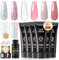 COSCELIA Poly Nail Ongle Gel Kit 16pcs, Gel à ongles Poly en 6 Couleurs 16ml Poly Extension d'ongles en Gel et Base &Top Coat Faux Ongles Slip Solution pour Nail Manucures