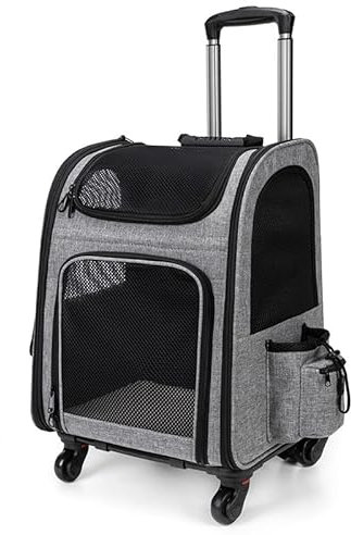 Rucksäcke Trolley für Hund und Katzen,2IN1 Hundetrolley Katzentransportbox mit Mesh Fenster,multifunktionaler Haustier-Rucksack mit 4 Rädern, atmungsaktive Haustier-Reisetrage für Katzen und Welpen