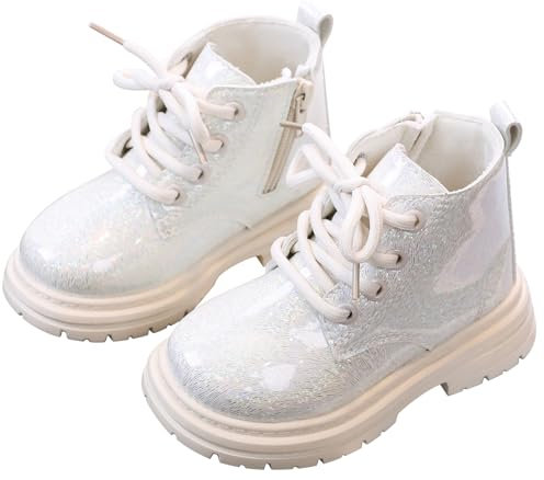 Adigau Pelle Verniciata Stivali Ragazze Stivaletti Con Lacci Impermeabile Stivale Paillettes Antiscivolo Piatti, beige, 28 EU