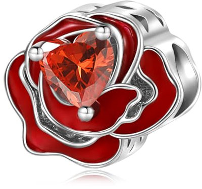 Magic Charms Women's Bead Charm Anhänger 925 Sterling Silber Frau Blume Rose Liebhaber rot Perlen Charms für Frauen Beaded Charms Europäische Armbänder und Halsketten Geburtstagsgeschenke