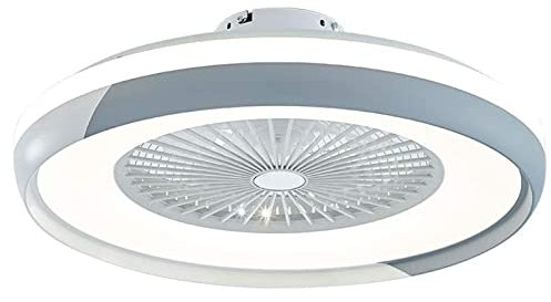Ventilador de techo moderno con luz, ventilador de techo de 23,5 de montaje semiempotrado con control remoto, 3 velocidades, aspas ocultas, perfil bajo para dormitorio, comedor (blanco y gris), reg