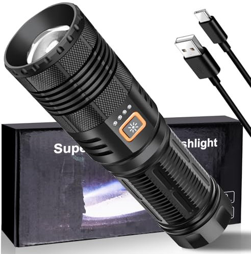 YANGTAI Torcia LED ricaricabile, torcia LED 50.0000 lumen con batteria 9000 mAh, torcia impermeabile con modalità dimmer continuo, torcia LED estremamente luminosa per le escursioni all'aria aperta