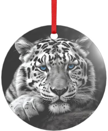 Schwarzer und weißer Tiger-Weihnachtsschmuck, runde Form, Acryl, hängende Ornamente für Heimdekoration, 2024, Geschenke, Acryl-Anhänger mit rotem Seil, Weihnachtsbaumschmuck für Feiertagsparty