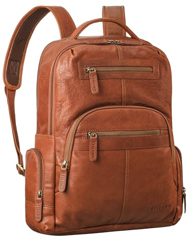 STILORD Riccardo Robuster Laptoprucksack 18 Zoll Herren Business Leder Rucksack Damen Arbeitsrucksack Groß Vintage Wasserdichter Tagesrucksack für Büro Arbeit Echtleder Farbe:maraska - braun