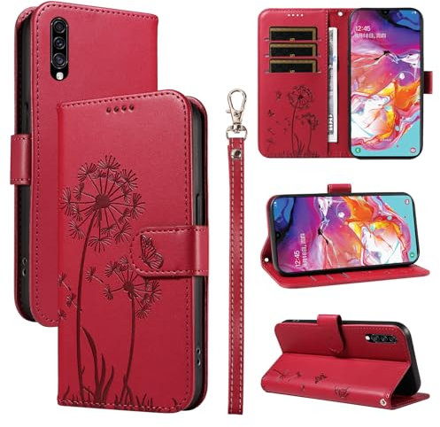 Bravoday Handyhülle für Samsung Galaxy A70 Hülle, Premium PU Lederhülle Klappbar Tasche Klapphülle mit Magnet Kartenfach Standfunktion Schutzhülle für Galaxy A70, Rot