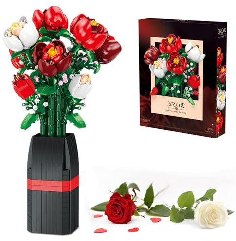 GaoDeBuChou Roses Flowers Bouquet Building Set,Botanical Toys Gifts for Boys Girls Age 8 9 10 11 12 13 14+ Teens Adults,Compatible with Major Brands(761PCS)