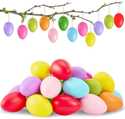 GTJEOI 24 Stück Ostereier zum Aufhängen, 6 cm Ostereier Plastik, Ostern Eier aus Kunststoff, Ostern Dekorieren, Ostereier zum Hängen Bunt, Eier Ostern Deko für Innen Außen und Osterstrauchdeko