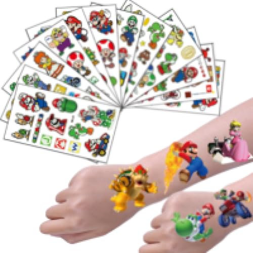 12 Blätter 300+ Temporäre Tattoo Kinder, Wasserdichte Kindertattoos Aufkleber Set, 300+ Tattoos für Kindergeburtstag Party Deko Hautfreundliche Temporäre Kindertattoos