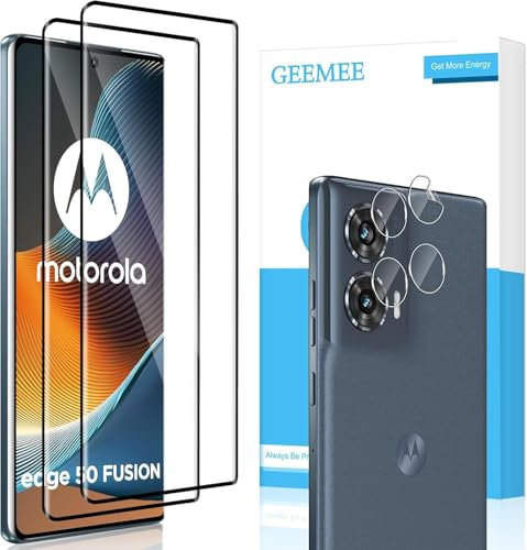 GEEMEE para Motorola Moto Edge 50 Fusion de Pantalla Protector de Lente de cámara, 2 + 2 Pack Cristal Templado Película Vidrio Templado, Instalación Rápida 9H Alta Definicion Glass Screen Protector