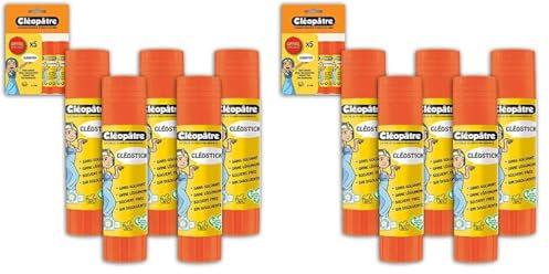 CLEOPATRE Cléopâtre-BL5BA8-CléoStick-Blister Colle Transparente de 8 g, Lot de 10 bâtons de 8g.