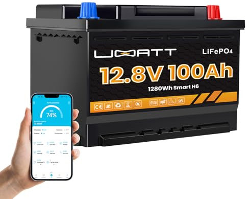 UBATT LiFePO4 12V 100Ah H6 Lithium Batterie Bluetooth Versorgung Batterie Solarbatterie Wohnmobil Autobatterien Solar Camping Haushalt inklusive App