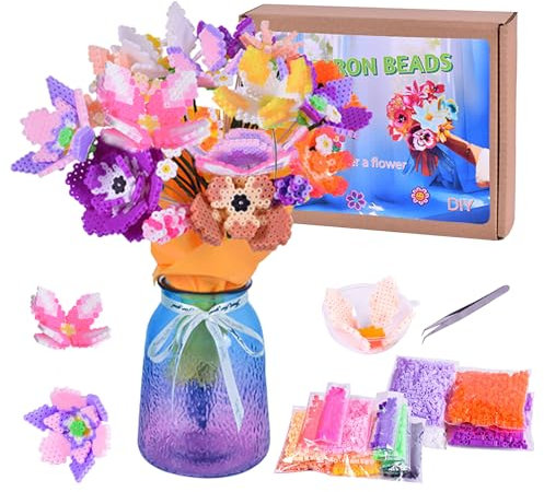 SPERMUOY Bügelperlen Set 5mm,Bügelperlen Blumenstrauß mit Platten Steckperlen groß Komplette Bügelperlen Set DIY bügelperlen Blume Weihnachten Geburtstag Geschenk für Kinder