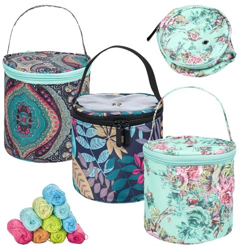 VAVPUP 3 Stück Stricktasche,Tragbare Faltbare Garn Aufbewahrung Tasche mit Reißverschluss,Strick Aufbewahrungstasche für Wolle,Häkelzubehör,Häkelnadel,Geschenk für Anfänger Strickbegeisterte(A)