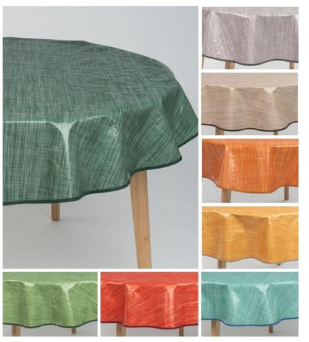laro 140cm runde Wachstuch Tischdecke abwaschbar Wachstuchtischdecke mit Saum-Eingefasst-Paspelband, Muster:Leinenoptik Dunkelgrün, Größe: Rund 140cm