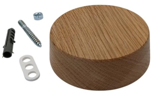 2x Abdeckdose Holz Eiche Ø 85x28 mm mit Zubehör – Verteilerdose für Decke & Wand – mit Schraube, Dübel & 3-Loch-Aufhänger – braun