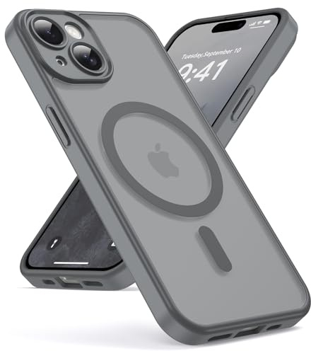 Oududianzi - Magnetisch Hülle für iPhone 15 mit Magsafe Case, TitaniumGray | Durchscheinende Mattierte PC Rückseite TPU Silikon Schutzhülle, Kameraschutz Transluzente Matt Kratzfest Stoßfest Handyhülle