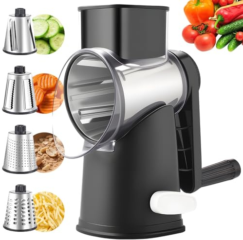 Weltonhm 4 in 1 Large Rotary Cheese Grater Hand Crank (Black 4 Graters)