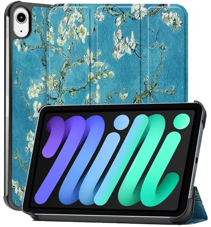 BTH - Tablet Hülle für Apple iPad mini 7 (2024) - Leichte Hülle mit Trifold Cover - Stoßfest Blüte