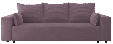4ALL HOME Sofa mit Schlaffunktion Veno 242x95 cm - Couch - Sofa mit Bettkasten - 3 Sitzer - Schlafsofa - Schlafsofa mit Bettkasten - Cord - Wohnzimmer (Poso 130 Lavender)