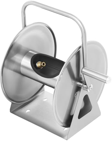 Stainless Steel Wall Mounted Hose Reel, 50m Garden Hose Holder Kit, Water Pipe Storage Rack, Portable Wall/Floor Mounted Metal Water Hose Reel