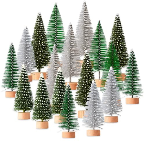18 Pieces Artificial Sisal Snow Frost Trees in 3 Colors, Small Christmas Tree, Mini Christmas Tree Set for Christmas Decorations UK, Ideal for Christmas Crafts and DIY Projects, 9x7cm and 9x9cm