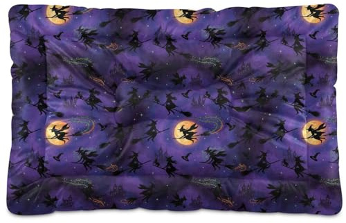 Hundebett, Motiv: Hexe, fliegende Silhouette, nahtloses Muster, waschbar, rutschfest, weich, bequem, für mittelgroße und große Hunde, 91,4 x 61 cm