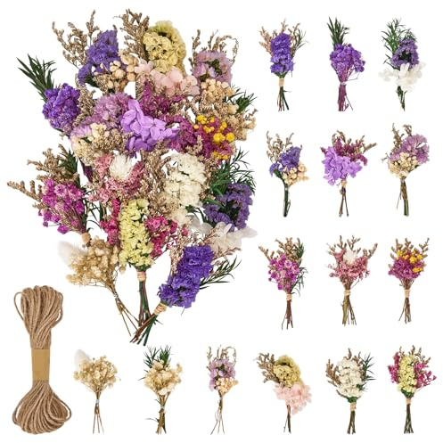 Yaunming 15 Fascetti di Mini Fiori Secchi Decorativi, Bouquet di Fiori Secchi Naturali e Perenni, Fiori Secchi, per Decorazione da Tavolo per Matrimonio, Decorazione per Libreria per Casa e Fai da Te