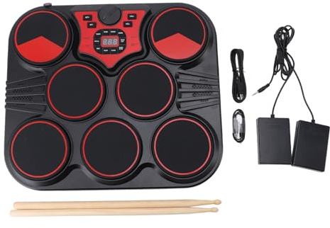 Tabletop Electric Drum Set 7 Pads, Digital Drum Kit with USB Rechargeable Battery, Portable Drum Practice Pad with Sound Cable and Foot Pedal, Multi Sounds Rhythms for Beginners an