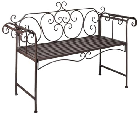 IBUQDDV Gartenbank 132 cm Stahl Antik Braun, Wetterfeste Metallbank mit Schnörkel-Verzierungen für Terrasse und Garten, Elegante Sitzbank mit Stahlgestell, Belastbar bis 110 kg pro