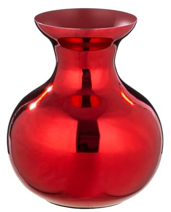 GILDE Vase Kyoto aus Eisen - bauchig - glänzend - rot - Höhe 25cm x Ø 22cm - wasserdichte Blumenvase