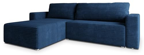 Masseno Ecksofa CALTI T mit Schlaffunktion L-Form, Modern Sofa mit Bettkasten, Wohnzimmersofa, Couch, Soffa, Bettsofa, Couchgarnitur - Blau, TILIA 77