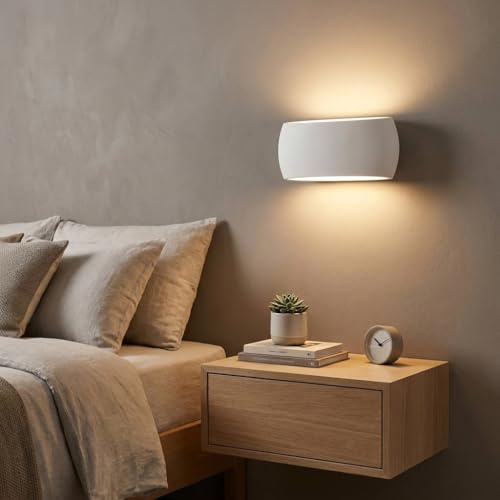 BARCELONA LED Wandleuchte Gips Weiß DUNA Up & Down 370mm E27 | Kleine Moderne Minimalistische Nordische Wandlampe Überstreichbar für Wohnzimmer Schlafzimmer Hotel Dekorative Beleuchtung